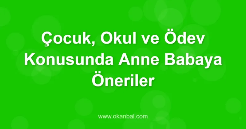 Çocuk, Okul ve Ödev Konusunda Anne Babaya Öneriler